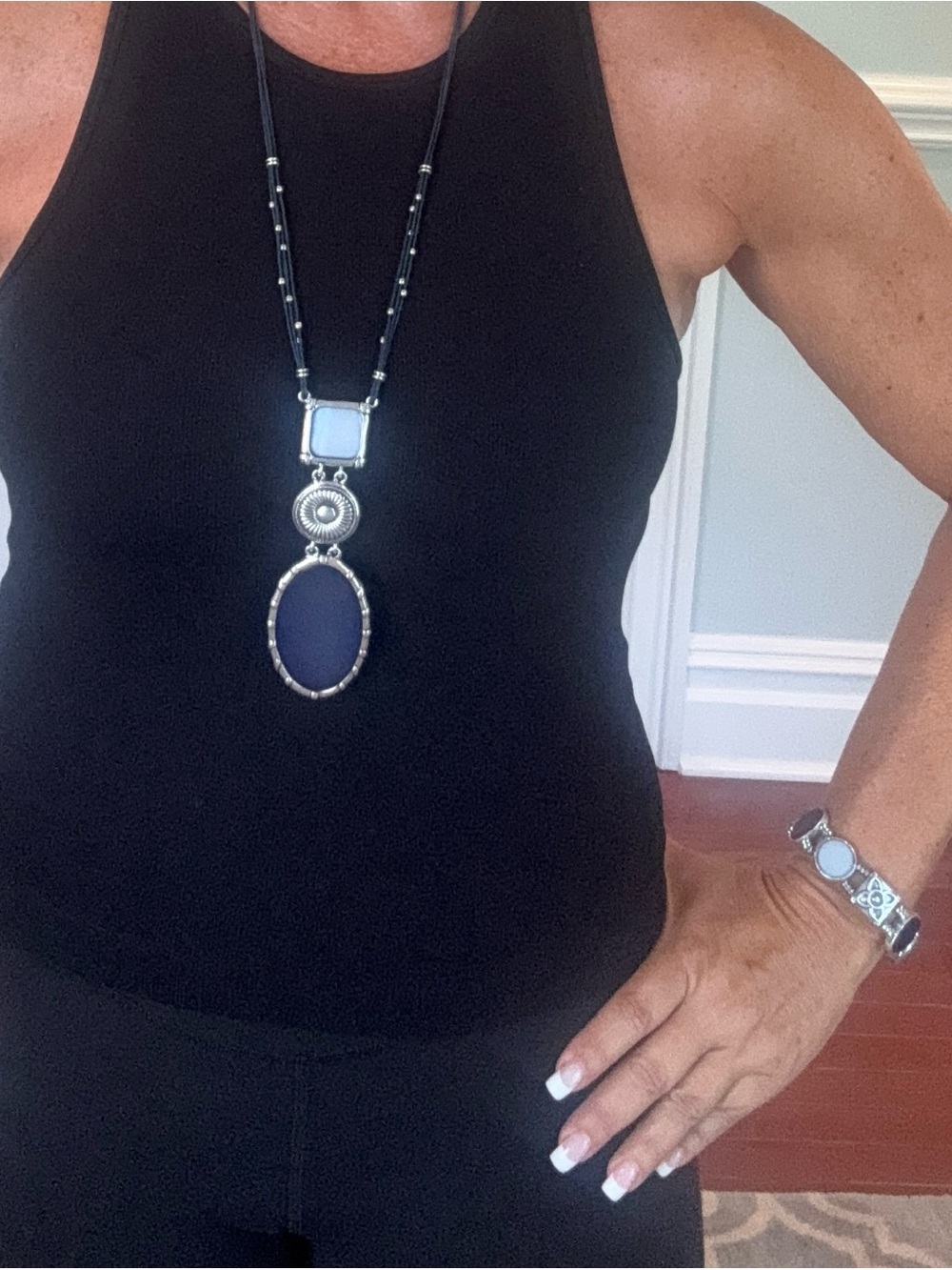 CHICO'S Silver-Tone Filigree/Navy/Light Blue Jewelry Set